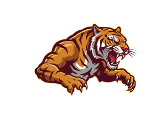 Obraz premium Powerful Roaring Orange and Brown Tiger Illustration