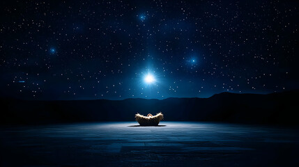 A Bright Star Illuminates A Wooden Manger In A Dark Night Evoking The Nativity Scene Under A Starry Sky