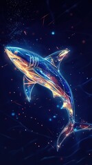 Energetic Shark Swimming Through Illuminated Ocean Depths