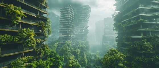 Obraz premium A cityscape with tall buildings and lush green trees
