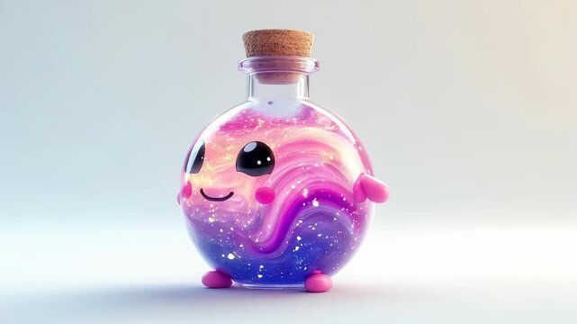 Magical Potion Bottle: A Cute Kawaii Galaxy Character for Fantasy, Health, and Wellness Projects