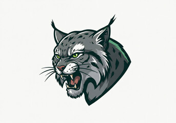Roaring Gray Lynx Head Pixel Art Illustration