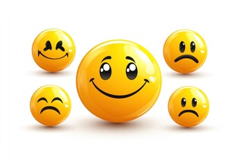 Fototapeta premium A set of yellow emoticons with different emotions.