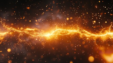 A Fiery Cosmic River Of Golden Energy Flows Through The Dark, A Vibrant Spectacle Of Light And Particles In Motion