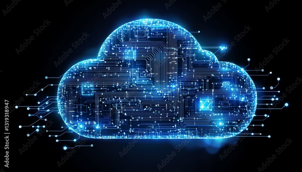 Aufkleber Illustration of secure cloud computing with a cloud symbol floating over a stylized chip
