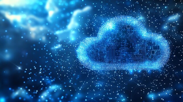 Secure cloud computing visual with a cloud symbol over a chip