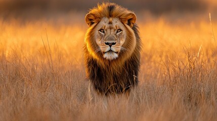 Fototapeta premium Majestic lion in golden savanna (4)
