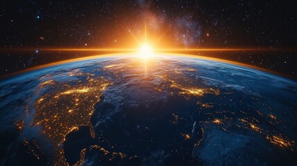 Obraz premium Earth sunrise from space, city lights