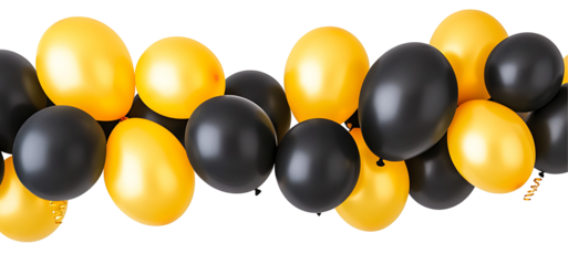 Black and gold balloon garland. Festive decoration for party, celebration, or event.