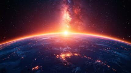 Earth sunrise from space, vibrant colors