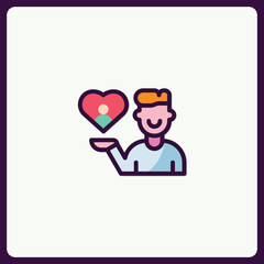 Man holding a heart with a person inside, creative love concept icon