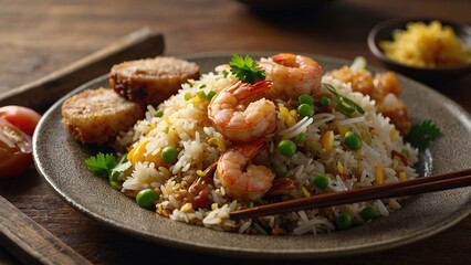 Delicious Fried Rice with Shrimp and a Rich Yellow Yolk
