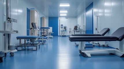 Modern Hospital Interior with Examination Tables and Medical Equipment