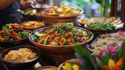Fototapeta premium Delicious thai cuisine a culinary journey through flavors, aromas, and unique dishes