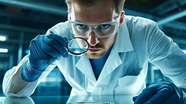 A manufacturing engineer inspects a high-end product in a factory, using a magnifying tool to ensure precision and quality.