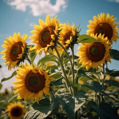 Fototapeta premium A close-up of sunflowers under the sunlight, bringing joy and warmth. 