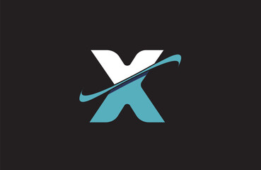 blue white X letter alphabet logo icon with cut swoosh design for company or business