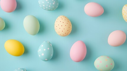 easter eggs in a blue pastel background. easter concept