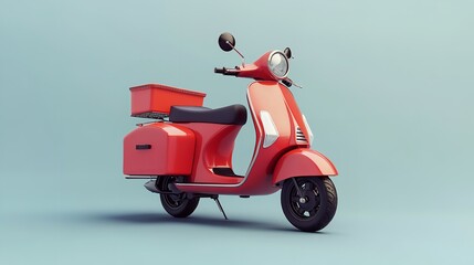 A Vibrant Red Retro Scooter, Ready For A Breezy City Adventure Against A Serene Light Blue Backdrop