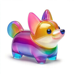 Colorful iridescent corgi dog figurine with glossy finish, showcasing vibrant hues