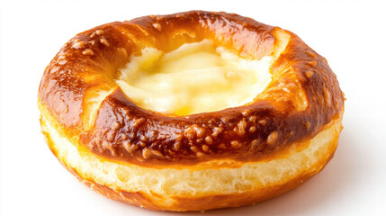 Warm cheese stuffed pretzel with golden brown crust, perfect for snacking