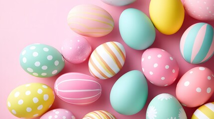 Obraz premium easter eggs in a pink pastel background. easter concept