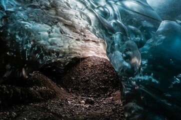 Exploring a majestic ice cave in vatnajokull glacier, iceland