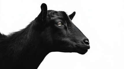 Fototapeta premium Black Goat Profile Against White Background. Stock Photo