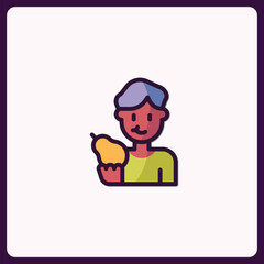 Stylized icon illustration person holding a pear, vibrant and simple design
