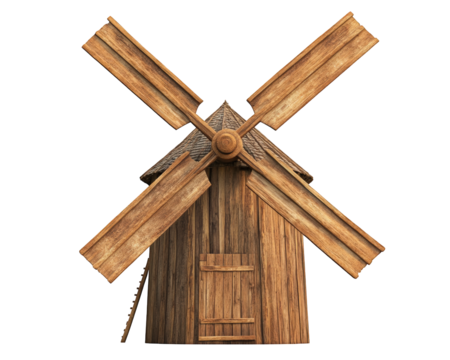 rustic wooden windmill with large rotating blades, showcasing traditional craftsmanship and charm. This structure evokes sense of nostalgia and connection to nature
