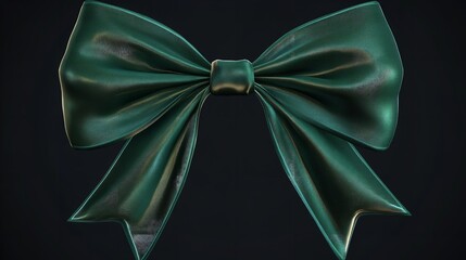 A Luxurious Emerald Green Silk Bow, Tied With Elegant Precision And Radiating Opulence Against A Dark Backdrop