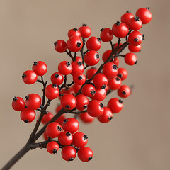 Vibrant red berries cluster on a dark branch, a striking image perfect for holiday designs, seasonal greetings, or adding a touch of nature to your projects.