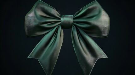 An Enigmatic Emerald Green Ribbon Bow, Meticulously Tied, Exudes A Sense Of Quiet Elegance And Mystery Against A Deep Black Background With Subtle Textural Highlights