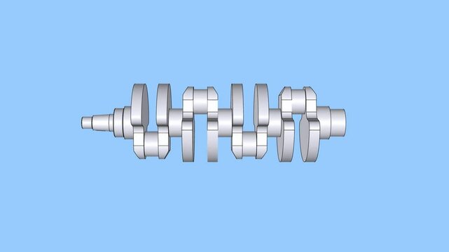 crankshaft, CAD technical drawing, and 3D illustration, mechanical part engine motor, plain background isolated, video animation view rotation