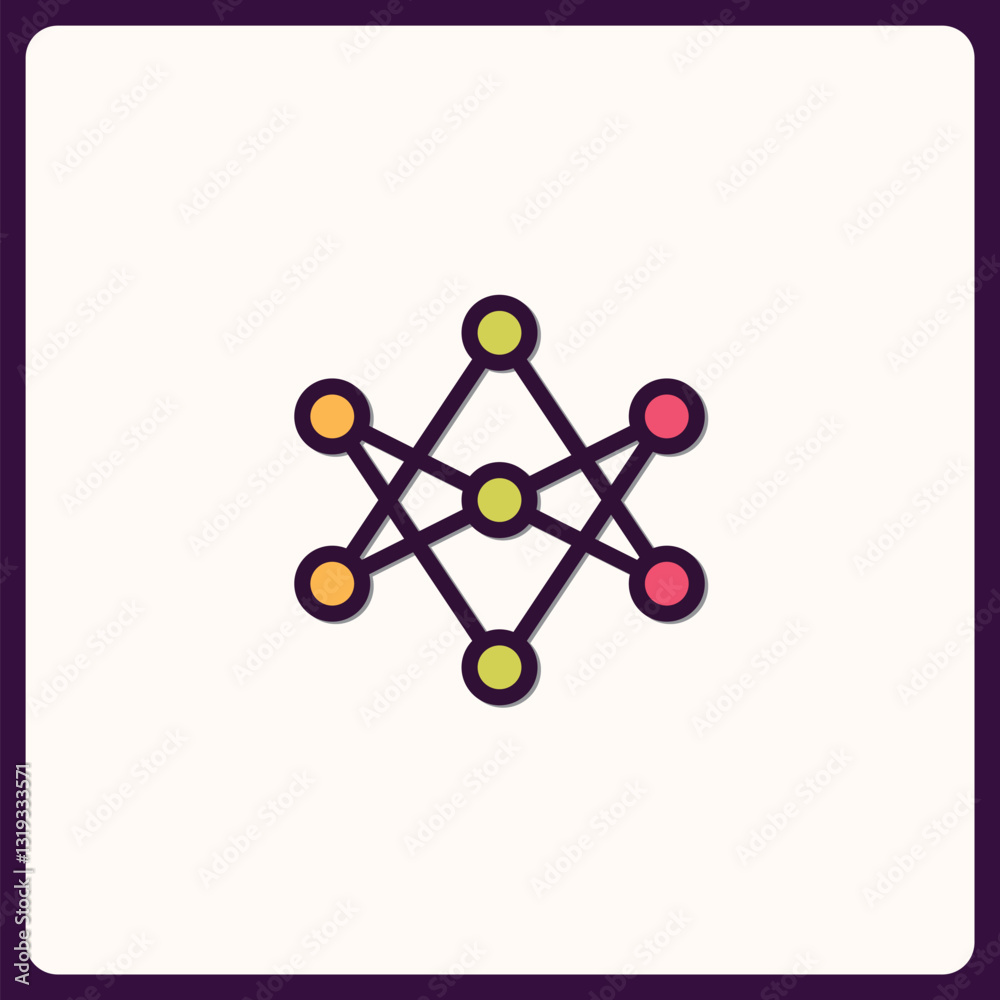 Poster minimalist icon depicting neural network connection with geometric node