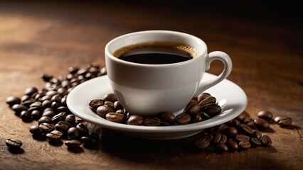 Fototapeta premium Hot espresso coffee in a cup with steaming aroma