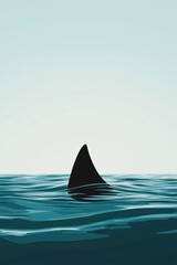 Naklejka premium Minimalistic representation of shark fin breaking the surface evoking selachophobia in calm sea