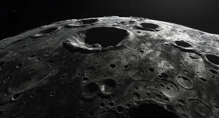 3D lunar craters from space, moon surface with vivid texture, photorealistic detailed scene.