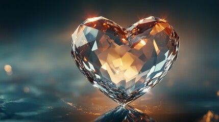 A crystallized heart with sharp, faceted edges reflecting ambient light beautifully 