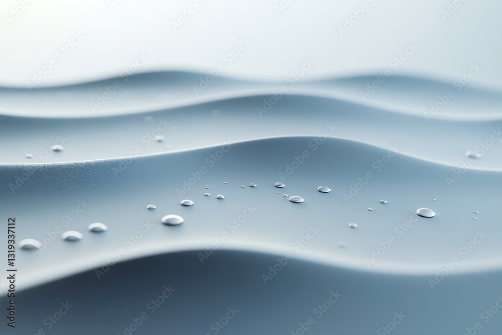 Wall mural cinematic close-up of liquid mercury droplets forming wave-like pattern on flat surface under soft l