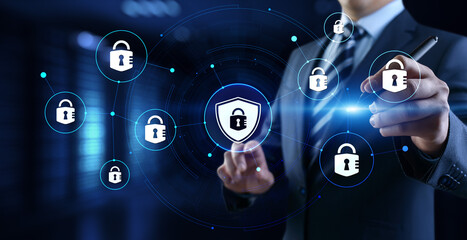 Cyber security access control data protection personal information privacy concept. Businessman...