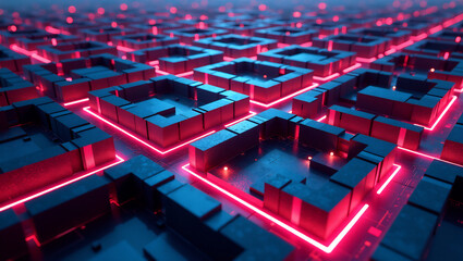 Fototapeta premium Luminous Labyrinth: Intricate Cyber City at Night