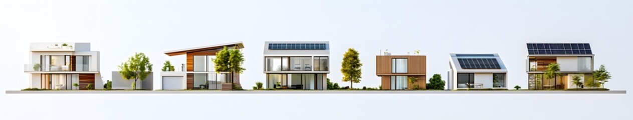 Contemporary Urban Architecture with Modern Houses and Green Landscaping in a Minimalist Design