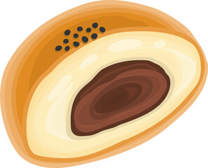 Half Cut Japanese Red Bean Bun, Anpan Illustration