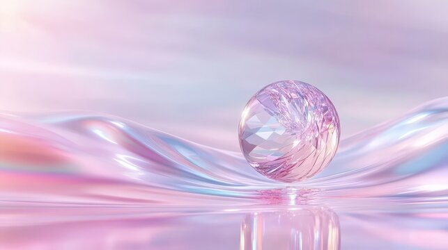 A luminous 180-sided crystal sphere radiates colorful light while floating gracefully in a mystical, ethereal space environment