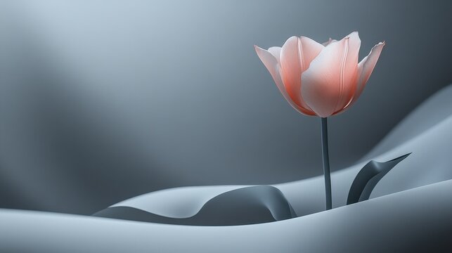 Lone pastel-pink tulip symbolizes hope and renewal against a soft monochromatic backdrop