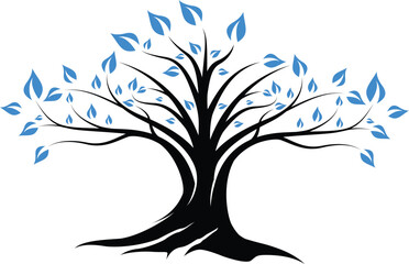 Obraz premium Minimalist blue and green combination tree logo, futuristic touch geometric elements, suitable for brands that focus on green technology, or the environment. Available in high quality vector format.