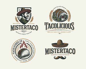Vintage classic Taco snack restaurant Mexican food logo template