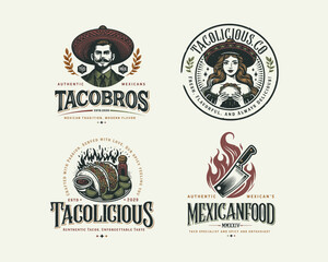 Vintage classic Taco snack restaurant Mexican food logo template