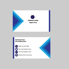 Double sided business card with triangle shape on deep blue, blue, sky blue color 